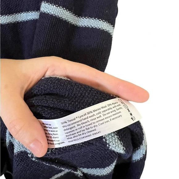 EILEEN FISHER Midnight Blue Striped Alpaca Blend Knit Sweater - Picture 6 of 9